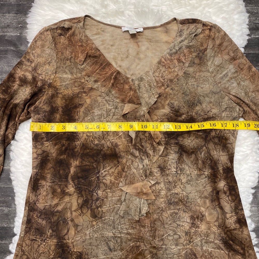DRESSBARN BOHO BROWN ABSTRACT PRINT BELL SLEEVE Y2K FESTIVAL ROMANTIC - Picture 2 of 9